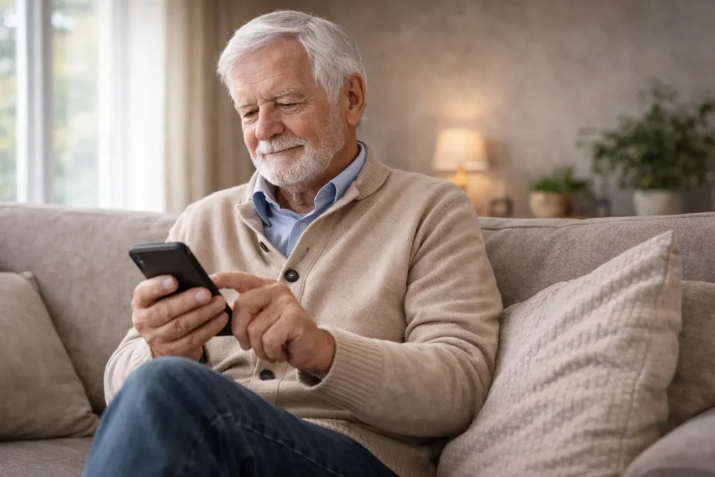 anziano che ha superato i problemi con gli smartphone