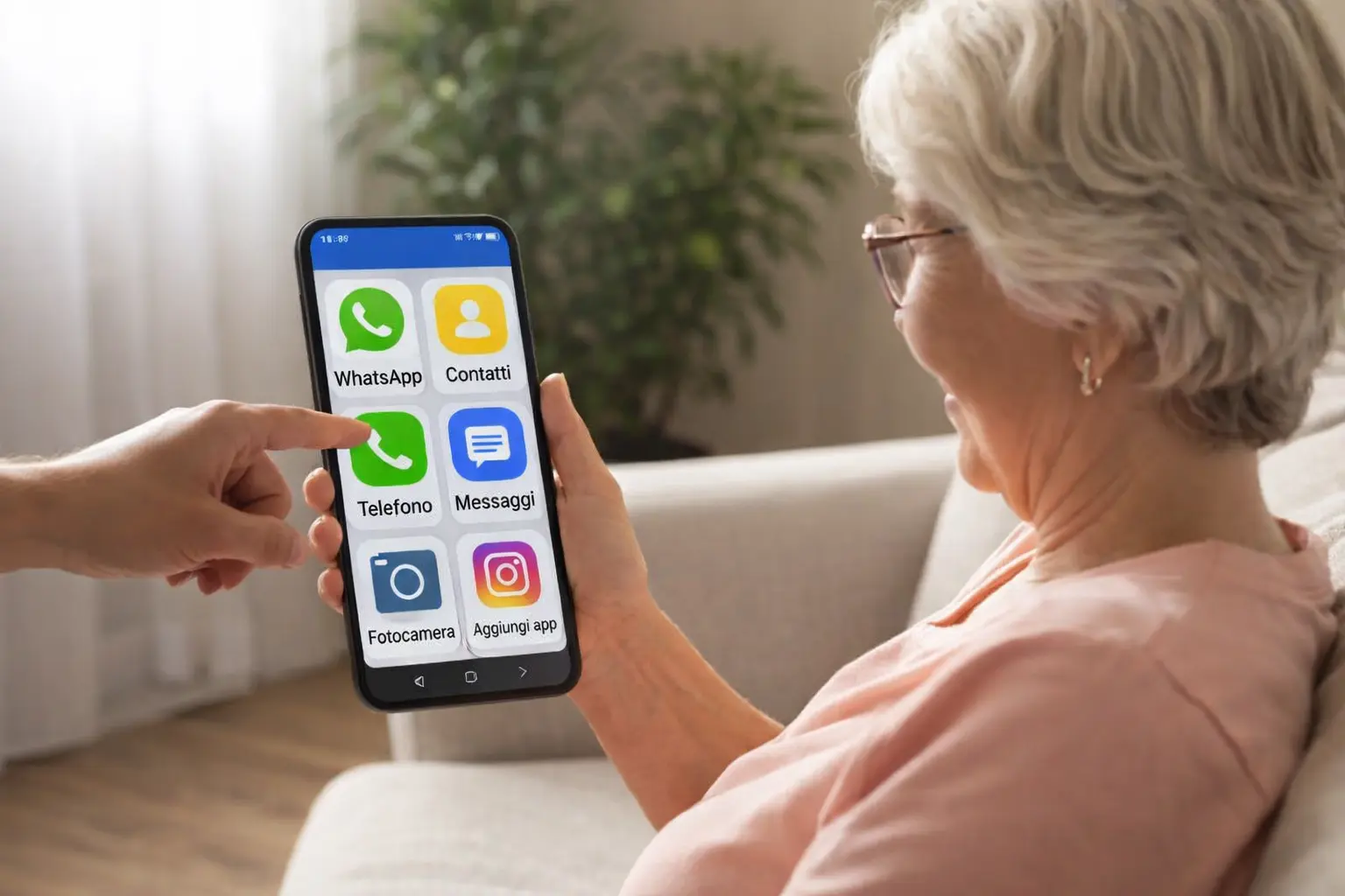 smartphone con schermo grande facile da usare per anziani con icone grandi e testo ingrandito