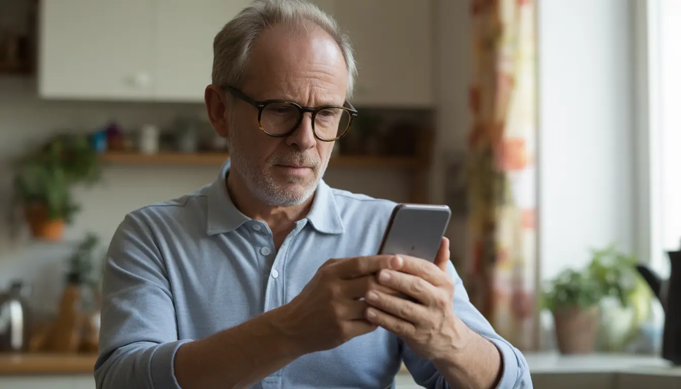 anziano confuso mentre usa lo smartphone, esempio reale di perché il telefono è difficile per gli anziani