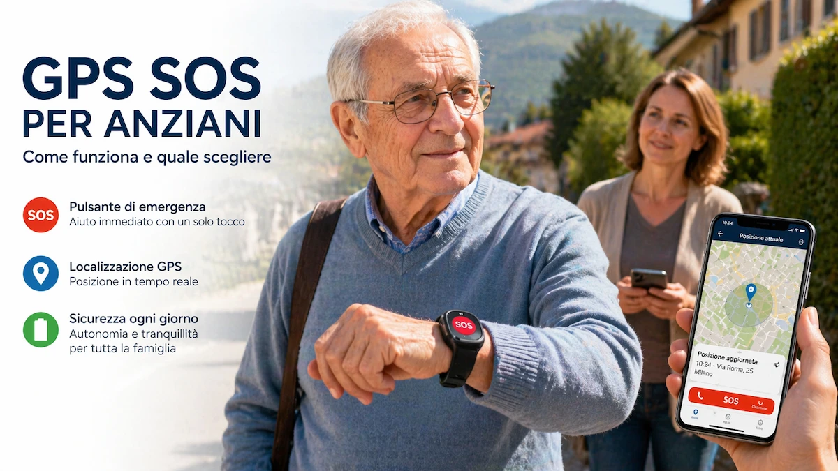 GPS SOS per anziani indossato da un uomo anziano con localizzazione di emergenza