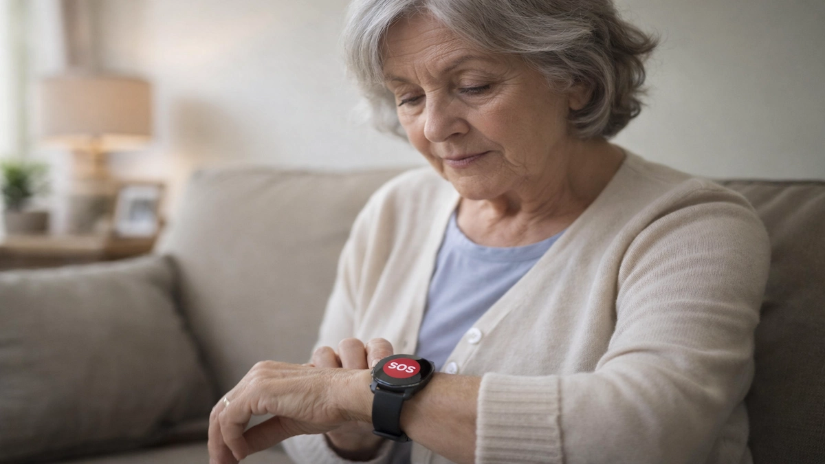 orologio SOS per anziani indossato da donna anziana in casa