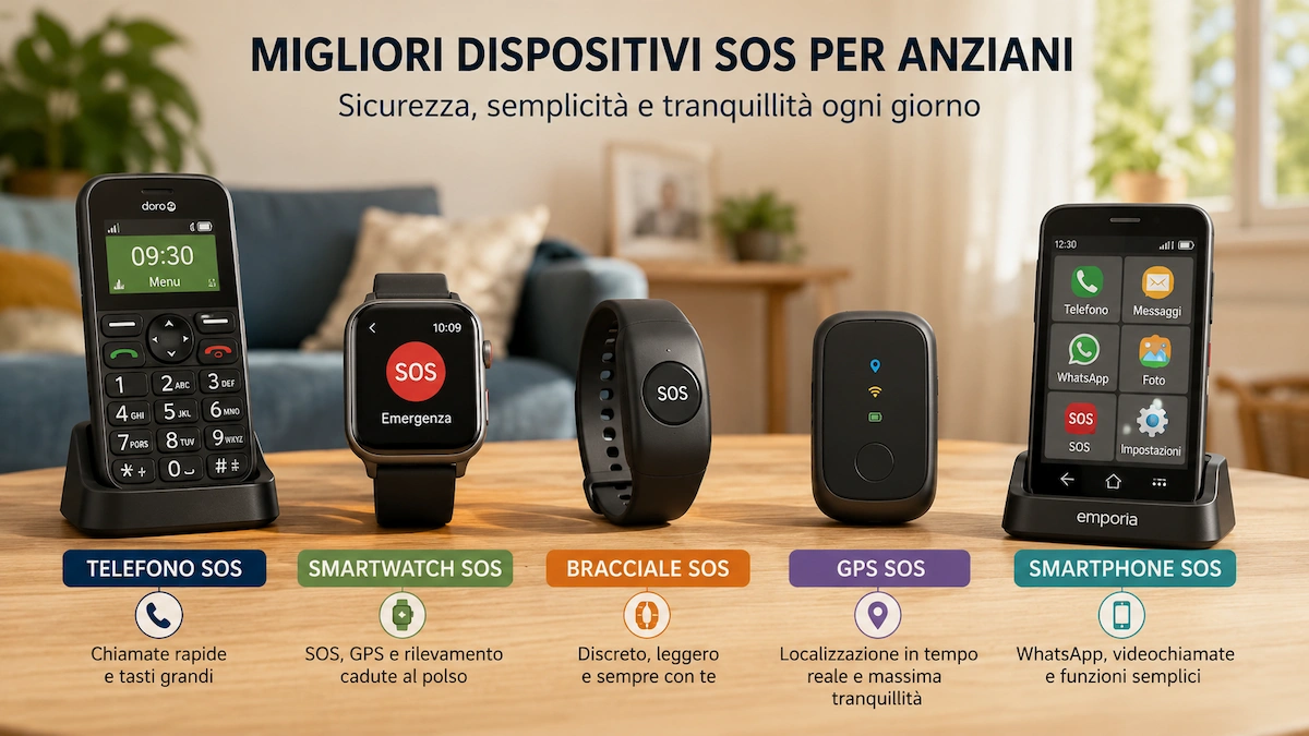 Migliori dispositivi SOS per anziani con telefono SOS, smartwatch, bracciale GPS e smartphone semplice
