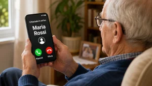 Migliori telefoni per anziani con schermo molto leggibile: anziano legge facilmente una chiamata sul display di uno smartphone